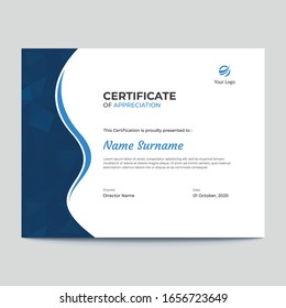 Blue waves with polygon pattern certificate design 