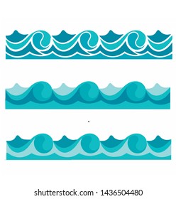 Blue waves sea ocean vector illustration abstract pattern background colorful wallpaper water set
