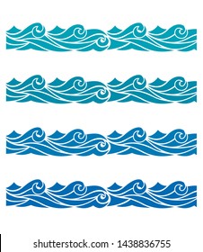 Blue waves sea ocean vector illustration abstract pattern background colorful wallpaper water set