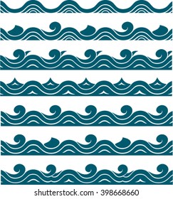 Blue waves sea ocean vector illustration abstract pattern background colorful wallpaper water collection set