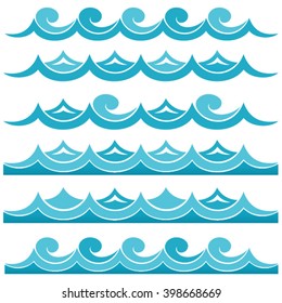 Blue waves sea ocean vector illustration abstract pattern background colorful wallpaper water collection set