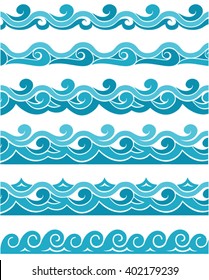 Blue Waves Sea Ocean Vector Illustration Abstract Pattern Background Colorful Wallpaper Water Collection Set