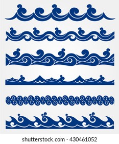 Blue waves sea ocean vector illustration abstract pattern background colorful wallpaper water collection set