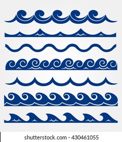 
Blue waves sea ocean vector illustration abstract pattern background colorful wallpaper water collection set