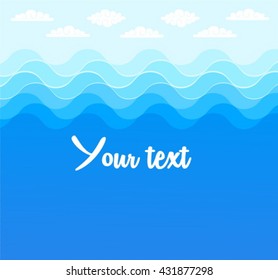 Blue waves sea ocean vector illustration abstract pattern background colorful wallpaper water set