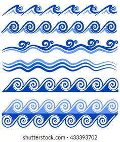 Blue waves sea ocean vector illustration abstract pattern background colorful wallpaper water collection set