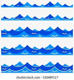 Blue waves sea ocean vector illustration abstract pattern background colorful wallpaper water collection set