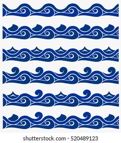 Blue waves sea ocean vector illustration abstract pattern background colorful wallpaper water collection set