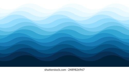 Blue waves, seamless, abstract, gradual background illustrate the sea or ocean water surface