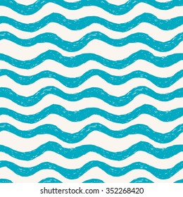 Blue Waves. Seamless Hand Drawn Pattern