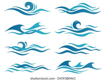 Blue Waves Set Illustration. Blue Waves Set Element. Blue Waves Set Vector.