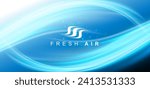 Blue waves showing a stream of clean fresh air. Soft blue curved lines of fresh smell. 3D vector glossy waves.