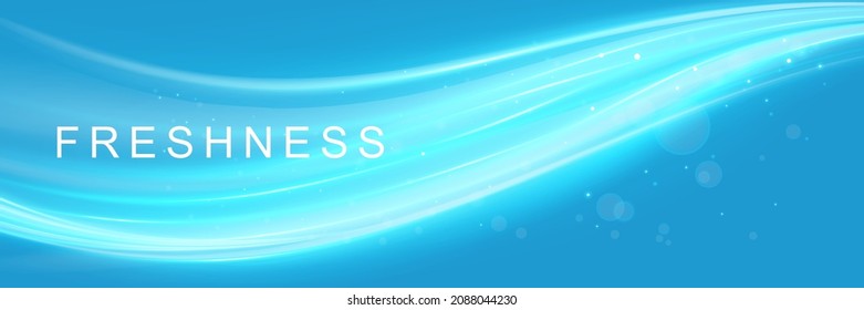 Blue waves showing a stream of clean fresh air. Modern wavy lines air background. Design element to illustrate the air flow Vector illustration.