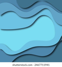 Blue waves of water Layered paper card. 3D origami design. here is an illustration.