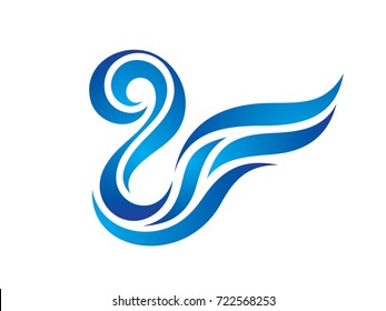 Blue waves water - vector logo illustration. Abstract smooth shapes. Wing stylized sign. Design elements. 