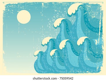  Blue waves.Vector grunge image of Sea background for design