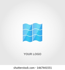 blue waving flag logo. gradation color template design vector
