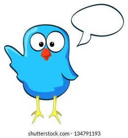 blue waving little bird with speech bubble