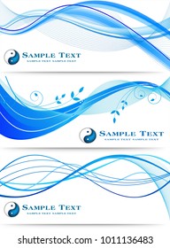 Blue wavy abstract banners set