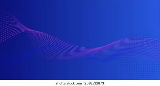 Blue wavy background. Abstract technology banner with pattern of dots