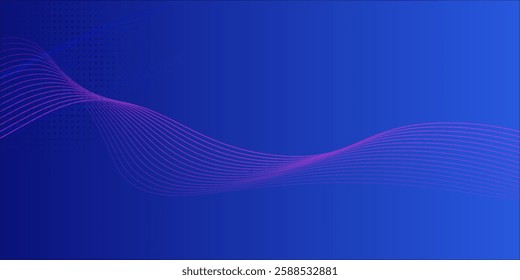 Blue wavy background. Abstract technology banner with pattern of dots