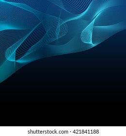 Blue wavy background. Dark abstract backdrop