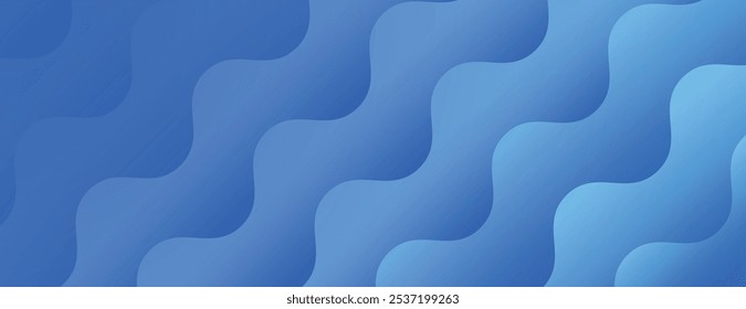 Plano de fundo ondulado azul com uma textura gradiente suave. O fundo apresenta um padrão repetitivo de ondas azuis, criando um efeito calmante. Plano de fundo do vetor de gradiente ondulado abstrato mínimo