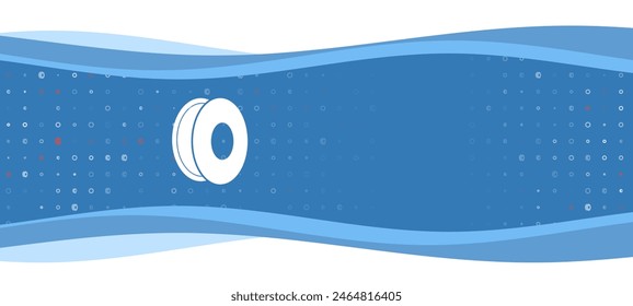 Blue wavy banner with a white 3D printing filament symbol on the left. On the background there are small white shapes, some are highlighted in red. There is an empty space for text on the right side