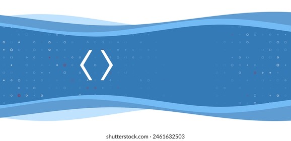 Blue wavy banner with a white angle brackets symbol on the left. On the background there are small white shapes, some are highlighted in red. There is an empty space for text on the right side