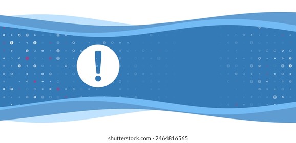 Blue wavy banner with a white attention symbol on the left. On the background there are small white shapes, some are highlighted in red. There is an empty space for text on the right side