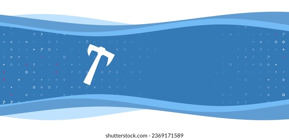 Blue wavy banner with a white axe symbol on the left. On the background there are small white shapes, some are highlighted in red. There is an empty space for text on the right side