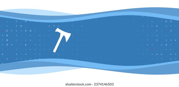 Blue wavy banner with a white axe symbol on the left. On the background there are small white shapes, some are highlighted in red. There is an empty space for text on the right side