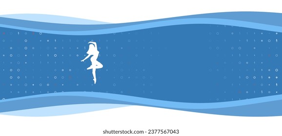 Blue wavy banner with a white ballerina symbol on the left. On the background there are small white shapes, some are highlighted in red. There is an empty space for text on the right side