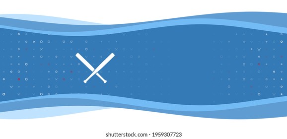 Blue wavy banner with a white baseball bats symbol on the left. On the background there are small white shapes, some are highlighted in red. There is an empty space for text on the right side