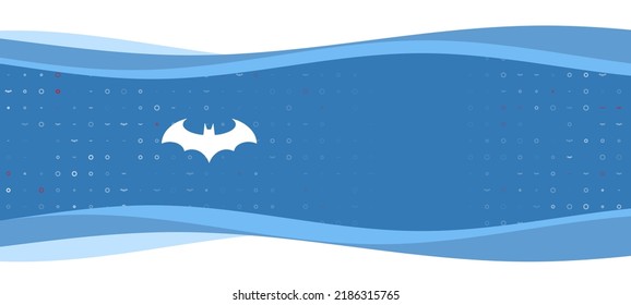 Blue wavy banner with a white bat symbol on the left. On the background there are small white shapes, some are highlighted in red. There is an empty space for text on the right side