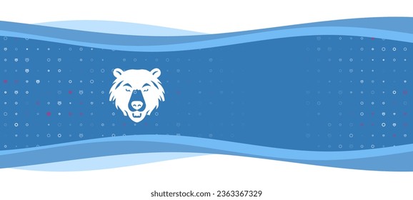 Blue wavy banner with a white bear head symbol on the left. On the background there are small white shapes, some are highlighted in red. There is an empty space for text on the right side