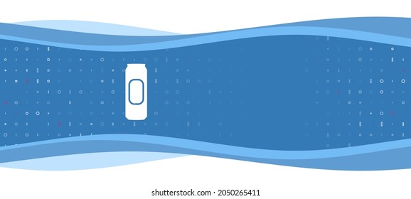 Blue wavy banner with a white beer can symbol on the left. On the background there are small white shapes, some are highlighted in red. There is an empty space for text on the right side