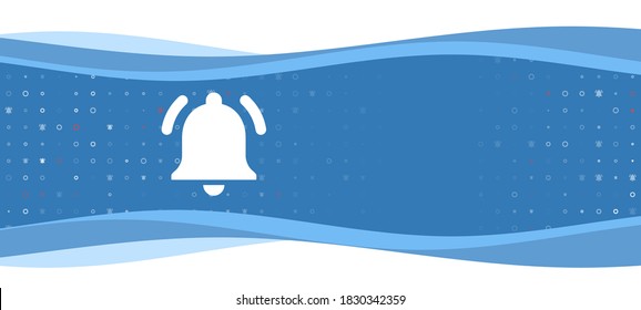 Blue wavy banner with a white bell symbol on the left. On the background there are small white shapes, some are highlighted in red. There is an empty space for text on the right side