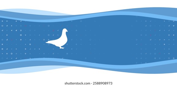 Blue wavy banner with a white bird pigeon symbol on the left. On the background there are small white shapes, some are highlighted in red. There is an empty space for text on the right side