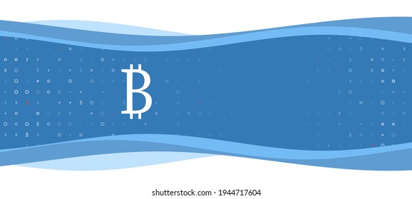 Blue wavy banner with a white bitcoin symbol on the left. On the background there are small white shapes, some are highlighted in red. There is an empty space for text on the right side