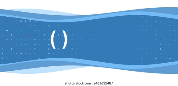 Blue wavy banner with a white brackets symbol on the left. On the background there are small white shapes, some are highlighted in red. There is an empty space for text on the right side