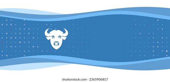 Blue wavy banner with a white buffalo head symbol on the left. On the background there are small white shapes, some are highlighted in red. There is an empty space for text on the right side