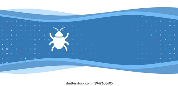 Blue wavy banner with a white bug symbol on the left. On the background there are small white shapes, some are highlighted in red. There is an empty space for text on the right side