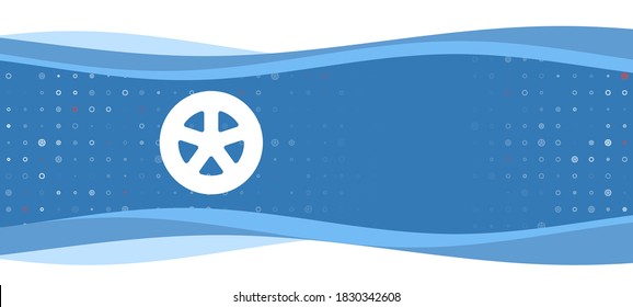 Blue wavy banner with a white car wheel symbol on the left. On the background there are small white shapes, some are highlighted in red. There is an empty space for text on the right side