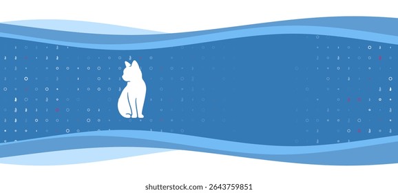 Blue wavy banner with a white cat symbol on the left. On the background there are small white shapes, some are highlighted in red. There is an empty space for text on the right side