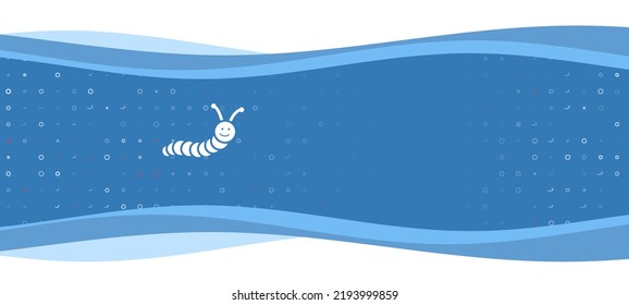 Blue wavy banner with a white caterpillar symbol on the left. On the background there are small white shapes, some are highlighted in red. There is an empty space for text on the right side