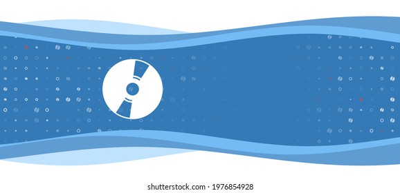 Blue wavy banner with a white cd symbol on the left. On the background there are small white shapes, some are highlighted in red. There is an empty space for text on the right side