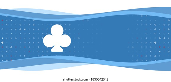 Blue wavy banner with a white club symbol on the left. On the background there are small white shapes, some are highlighted in red. There is an empty space for text on the right side