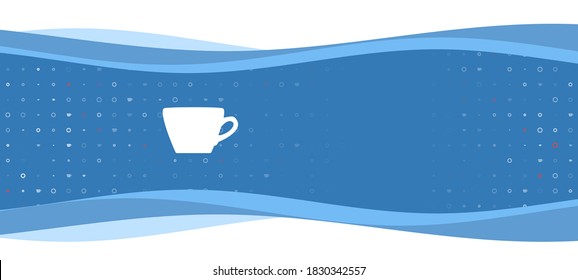 Blue wavy banner with a white coffee cup symbol on the left. On the background there are small white shapes, some are highlighted in red. There is an empty space for text on the right side