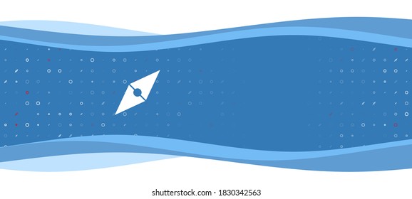 Blue wavy banner with a white compass symbol on the left. On the background there are small white shapes, some are highlighted in red. There is an empty space for text on the right side